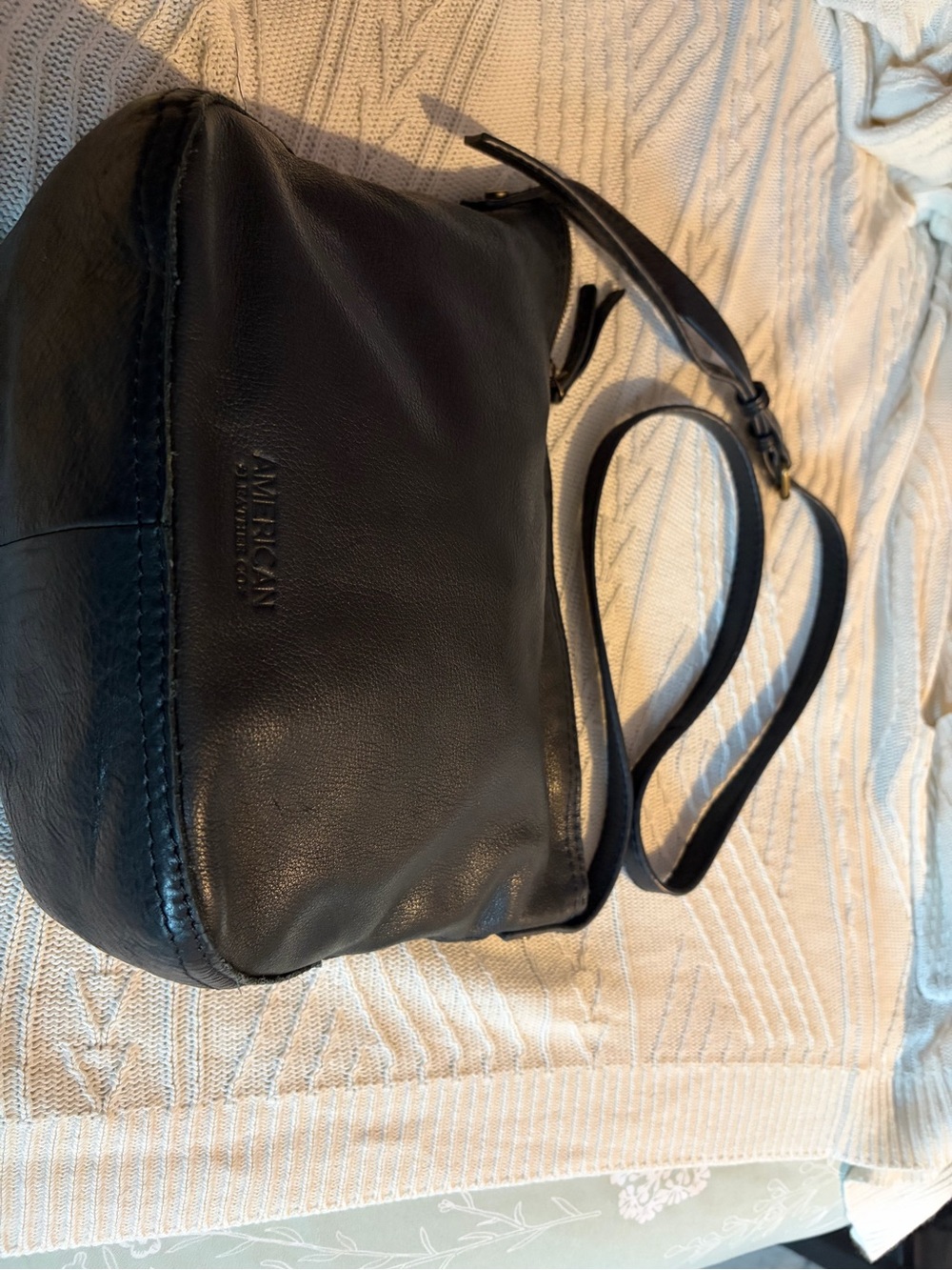 American Heritage Black Leather Crossbody Bag with Adjustable Strap